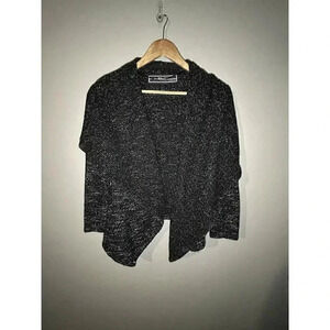 BNCI Blanc Noir Womens Small Drape Open Front Shawl Cardigan Heathered Black